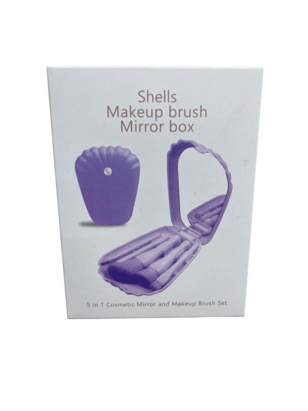 🐚 طقم فرش مع مرآة – Shells Makeup Brush Mirror Box