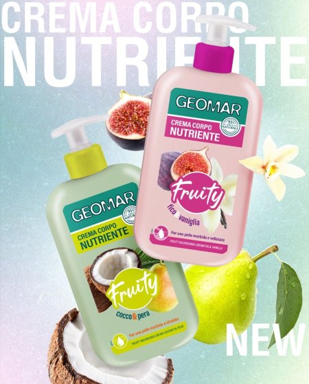1. Geomar Fruity Crema Corpo Nutriente – كريم جسم مغذي من جيومار (التين والفانيلا / جوز الهند والإجاص)