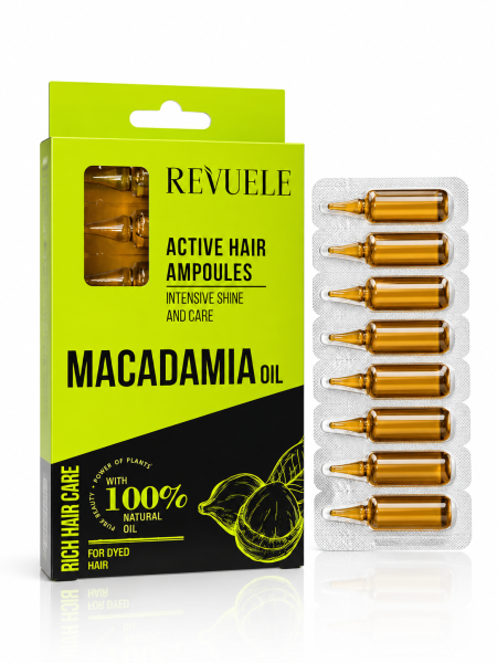 أمبولات ريفيول Revuele Active Hair Ampoules بزيت المكاديميا – 8 × 5 مل