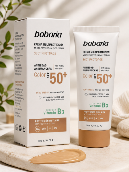Babaria Multi-Protection Color SPF 50+ with Vitamin B3 واقي شمس ملون للوجه