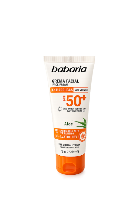 Babaria Aloe SPF 50+ Anti-Wrinkle Face Cream – كريم وجه بالألوفيرا بعامل حماية SPF 50+