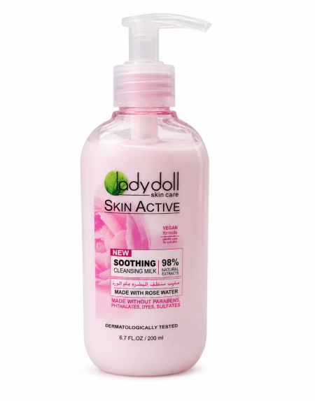 حليب تنظيف مهدئ بماء الورد – Lady Doll Skin Active Soothing Cleansing Milk