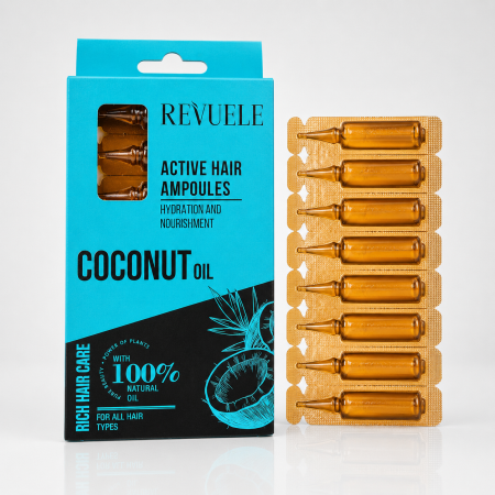 أمبولات ريفيول Revuele Active Hair Ampoules بزيت جوز الهند – 8 × 5 مل