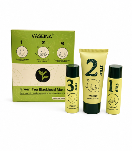 مجموعة إزالة الرؤوس السوداء بالشاي الأخضر – Vaseina Blackhead Kit