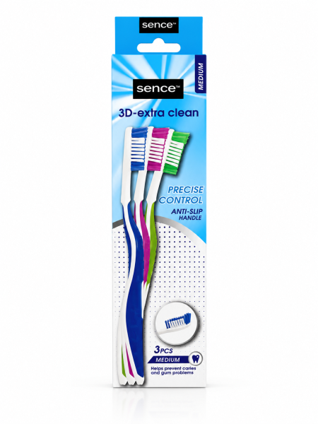 Sence 3D Extra Clean – فرش أسنان متوسطة 🪥