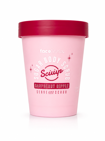 Face Facts Sugar Body Scrub – Raspberry Ripple 💗  مقشر سكري للجسم يساعد على إزالة خلايا الجلد الميتة وتنعيم ملمس البشرة، برائحة Raspberry Ripple الحلوة.